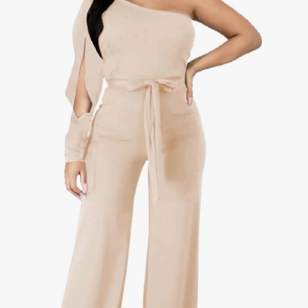 Cream Wide-Leg Jumpsuit with Tie Waist